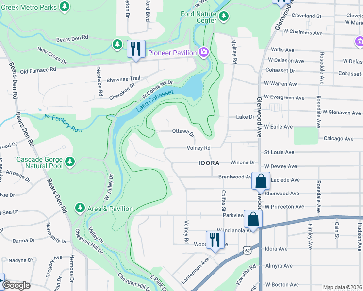 map of restaurants, bars, coffee shops, grocery stores, and more near 905 Ottawa Drive in Youngstown