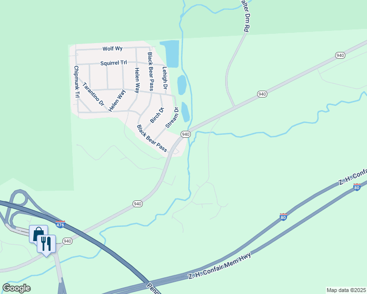 map of restaurants, bars, coffee shops, grocery stores, and more near 672 Pennsylvania 940 in White Haven