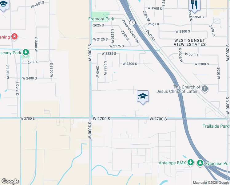 map of restaurants, bars, coffee shops, grocery stores, and more near 2817 2495 South in Syracuse