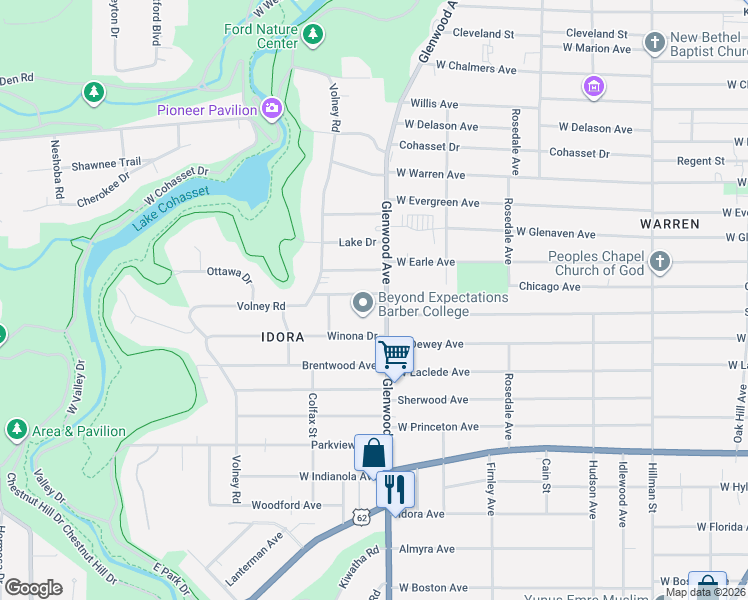 map of restaurants, bars, coffee shops, grocery stores, and more near 2234 Glenwood Avenue in Youngstown