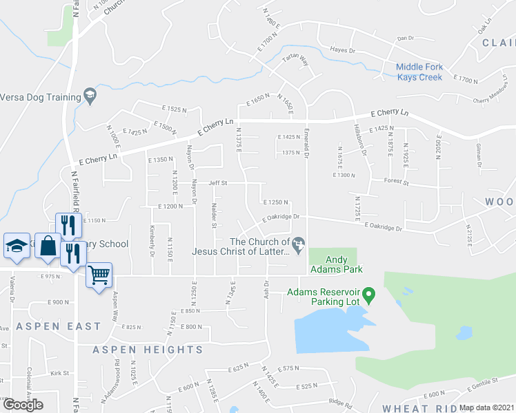 map of restaurants, bars, coffee shops, grocery stores, and more near 1237 North 1450 East in Layton