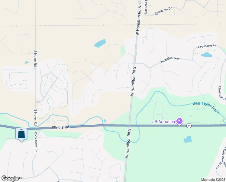 map of restaurants, bars, coffee shops, grocery stores, and more near 13195 Magnolia Creek Trail in Fort Wayne