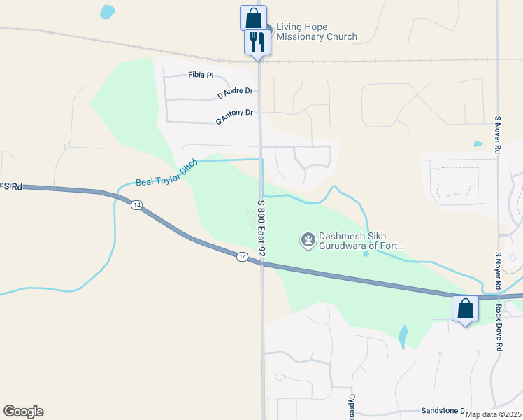 map of restaurants, bars, coffee shops, grocery stores, and more near 511-547 West County Line Road South in Fort Wayne