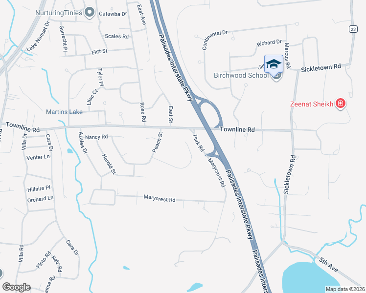 map of restaurants, bars, coffee shops, grocery stores, and more near 23 Bridge Road in Nanuet