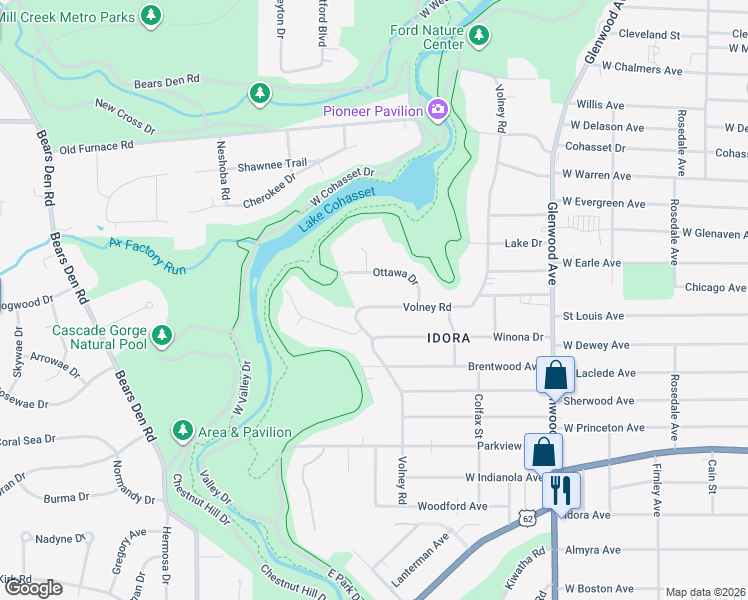 map of restaurants, bars, coffee shops, grocery stores, and more near 2278 Volney Road in Youngstown