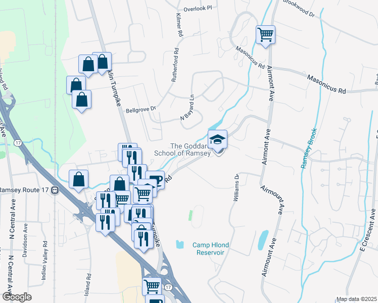 map of restaurants, bars, coffee shops, grocery stores, and more near 268 Oakland Court in Ramsey