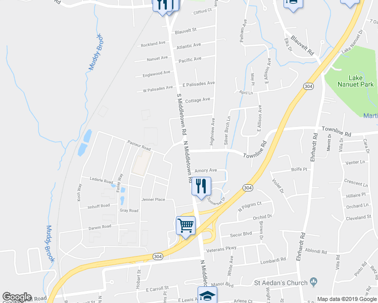 map of restaurants, bars, coffee shops, grocery stores, and more near 6 Townline Road in Pearl River