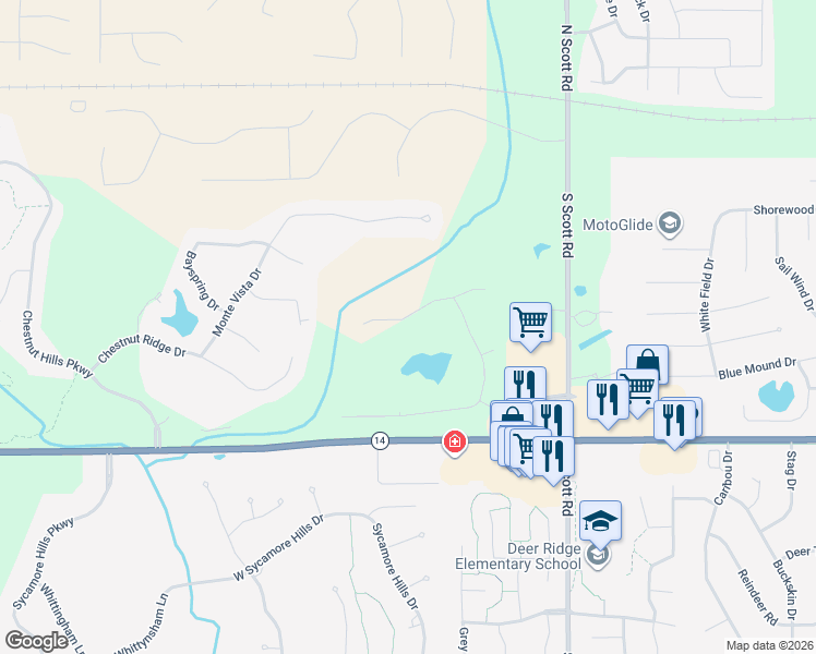 map of restaurants, bars, coffee shops, grocery stores, and more near 10529 Indian Ridge Drive in Fort Wayne