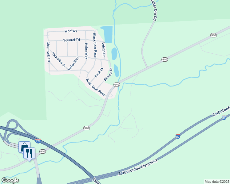 map of restaurants, bars, coffee shops, grocery stores, and more near 672 Pennsylvania 940 in White Haven