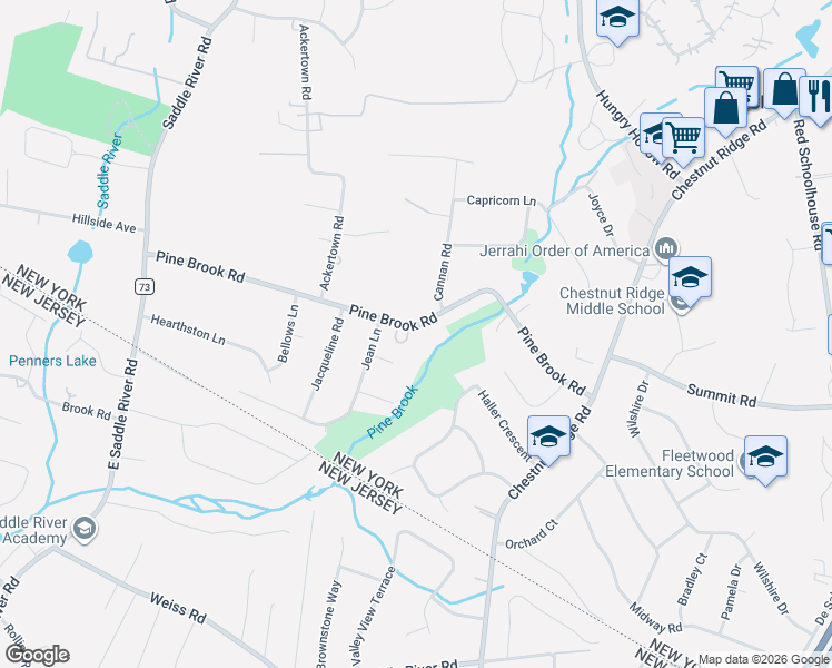 map of restaurants, bars, coffee shops, grocery stores, and more near 49 Pine Brook Road in Monsey