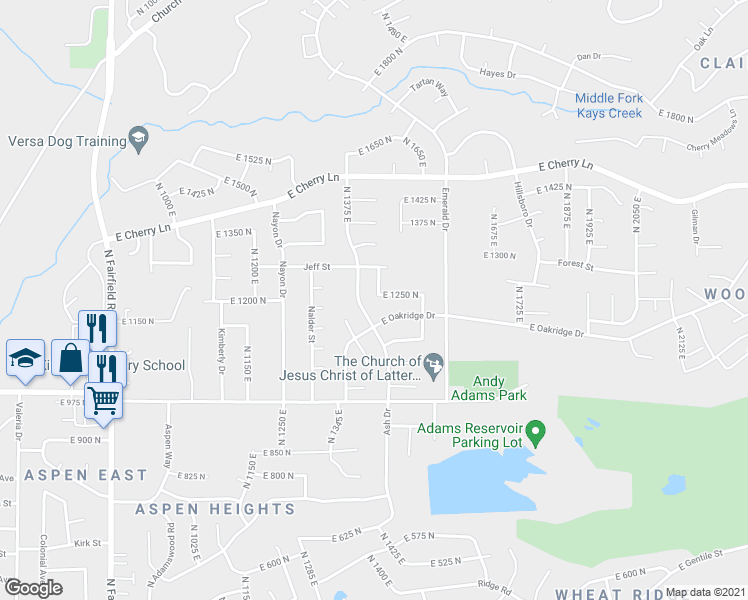 map of restaurants, bars, coffee shops, grocery stores, and more near 1237 North 1450 East in Layton