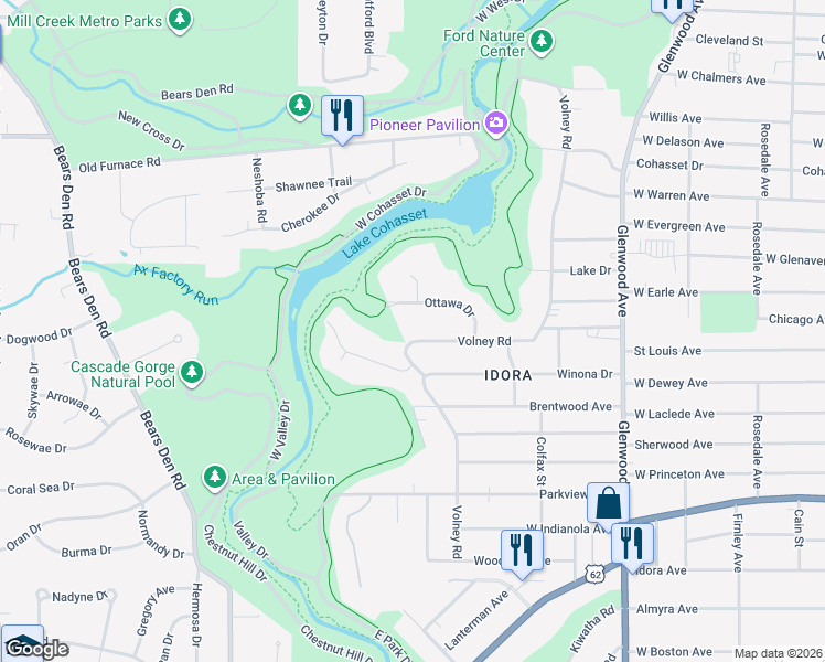 map of restaurants, bars, coffee shops, grocery stores, and more near 2278 Volney Road in Youngstown