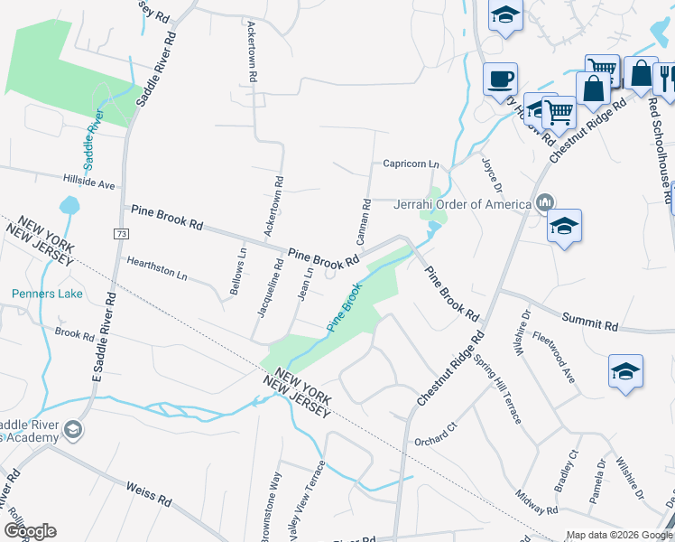 map of restaurants, bars, coffee shops, grocery stores, and more near 49 Pine Brook Road in Monsey