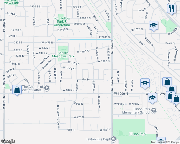 map of restaurants, bars, coffee shops, grocery stores, and more near 1186 N 2425 W in Layton