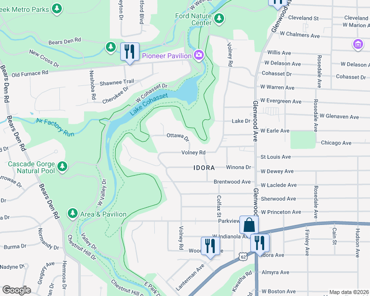 map of restaurants, bars, coffee shops, grocery stores, and more near 905 Ottawa Drive in Youngstown