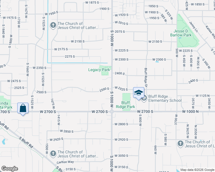 map of restaurants, bars, coffee shops, grocery stores, and more near West 2500 South in Syracuse