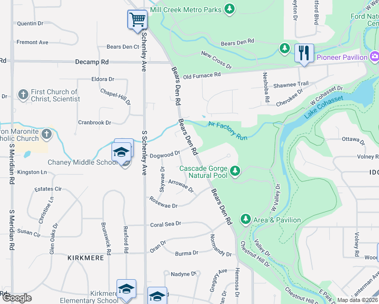 map of restaurants, bars, coffee shops, grocery stores, and more near 2316 Bears Den Road in Youngstown