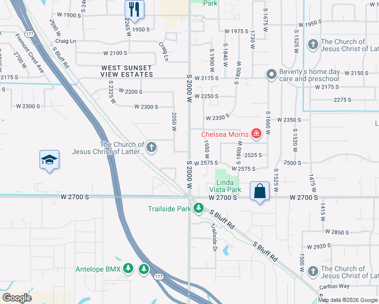 map of restaurants, bars, coffee shops, grocery stores, and more near 2475 South 2000 West in Syracuse