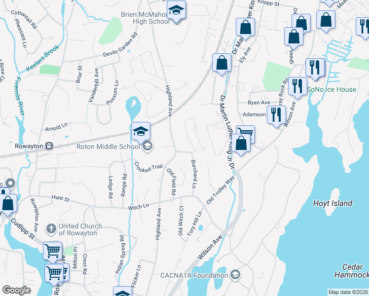 map of restaurants, bars, coffee shops, grocery stores, and more near 3 Memory Lane in Norwalk