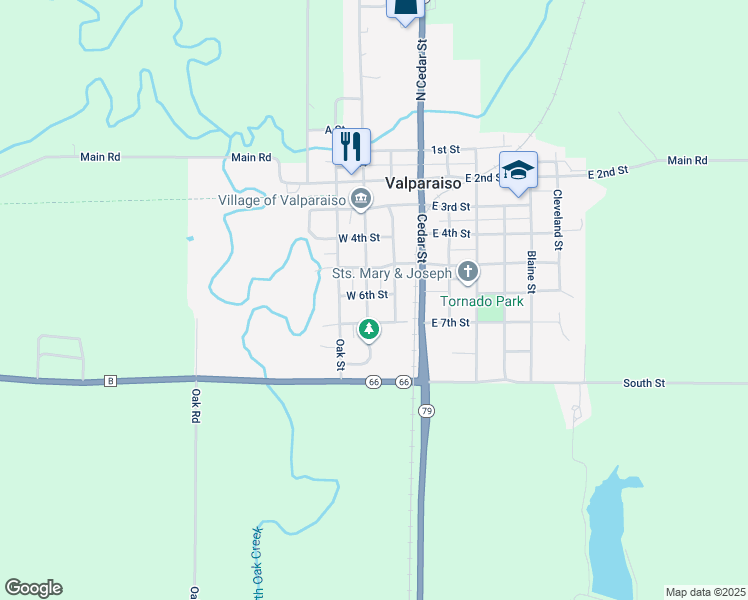 map of restaurants, bars, coffee shops, grocery stores, and more near 633 Pine Street in Valparaiso