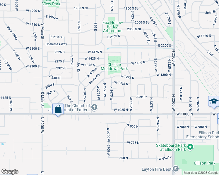 map of restaurants, bars, coffee shops, grocery stores, and more near 1188 North 2725 West in Layton