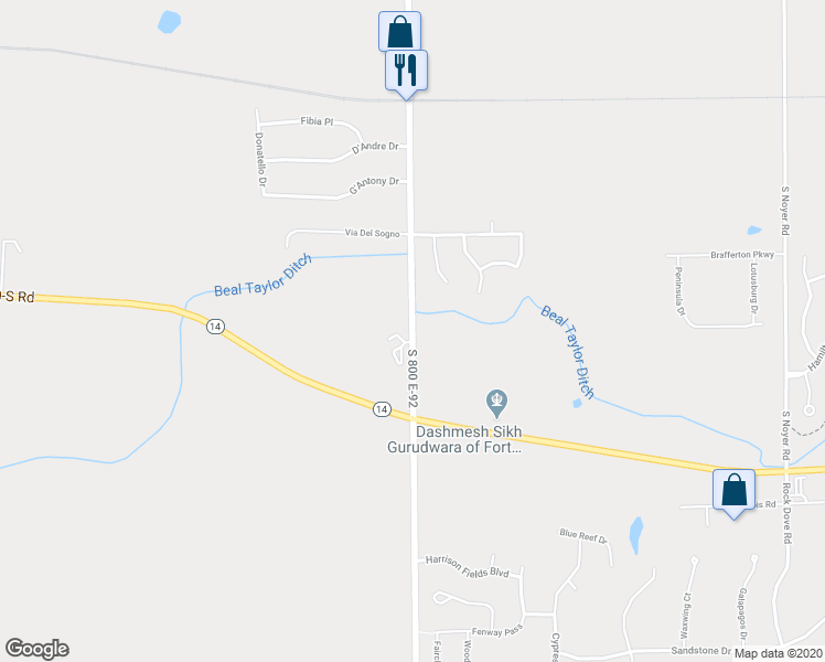 map of restaurants, bars, coffee shops, grocery stores, and more near 511 West County Line Road South in Fort Wayne