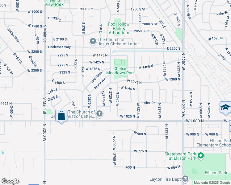 map of restaurants, bars, coffee shops, grocery stores, and more near 1188 North 2725 West in Layton