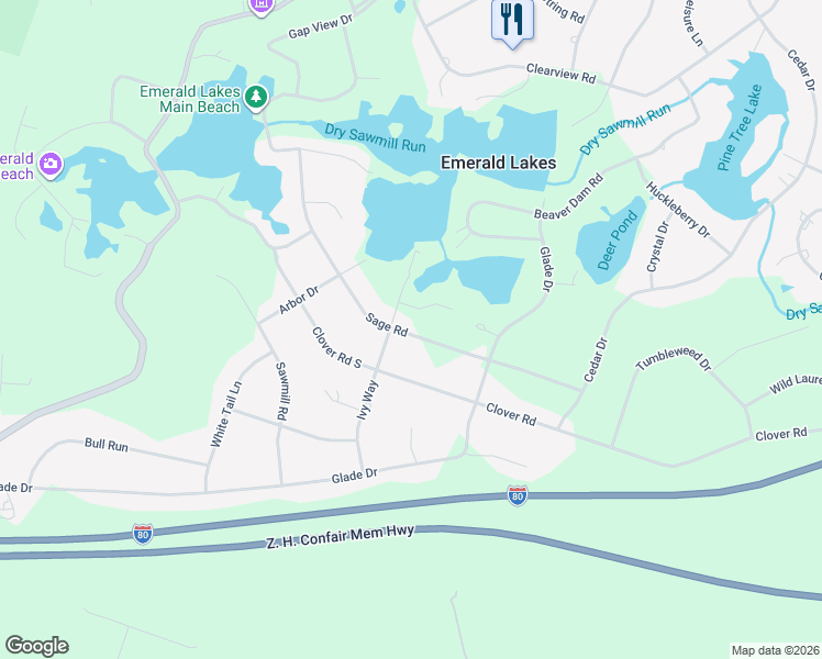 map of restaurants, bars, coffee shops, grocery stores, and more near 1809 Sage Rd in Long Pond