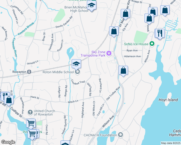 map of restaurants, bars, coffee shops, grocery stores, and more near 201 Highland Avenue in Norwalk