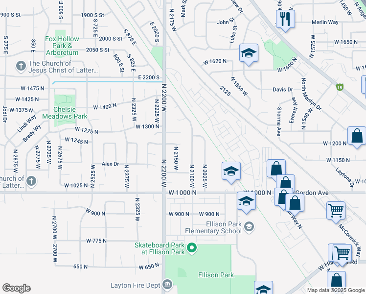 map of restaurants, bars, coffee shops, grocery stores, and more near 2115 West 1225 North in Layton
