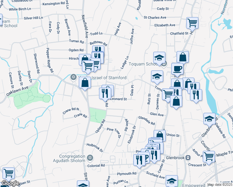 map of restaurants, bars, coffee shops, grocery stores, and more near 15 Summit Place in Stamford