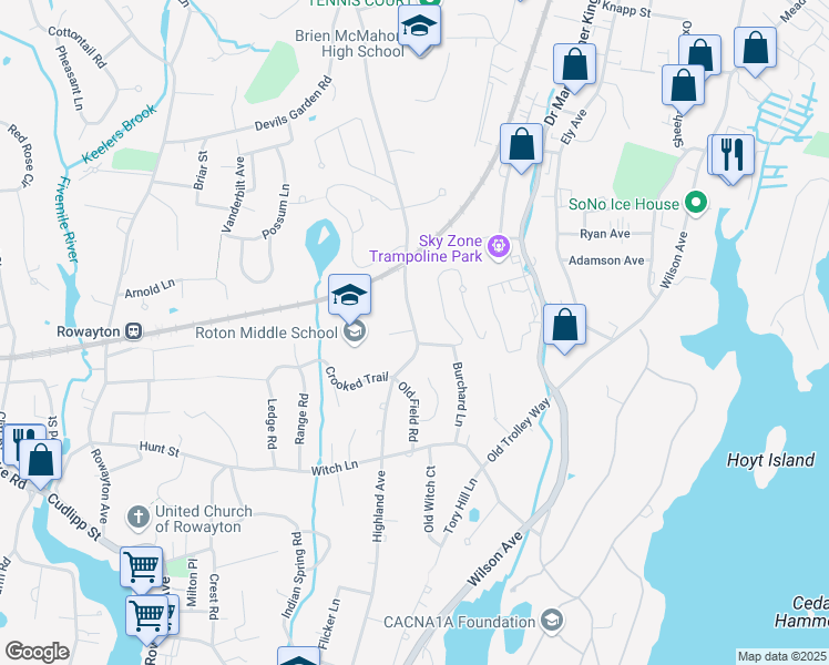 map of restaurants, bars, coffee shops, grocery stores, and more near 199 Highland Avenue in Norwalk