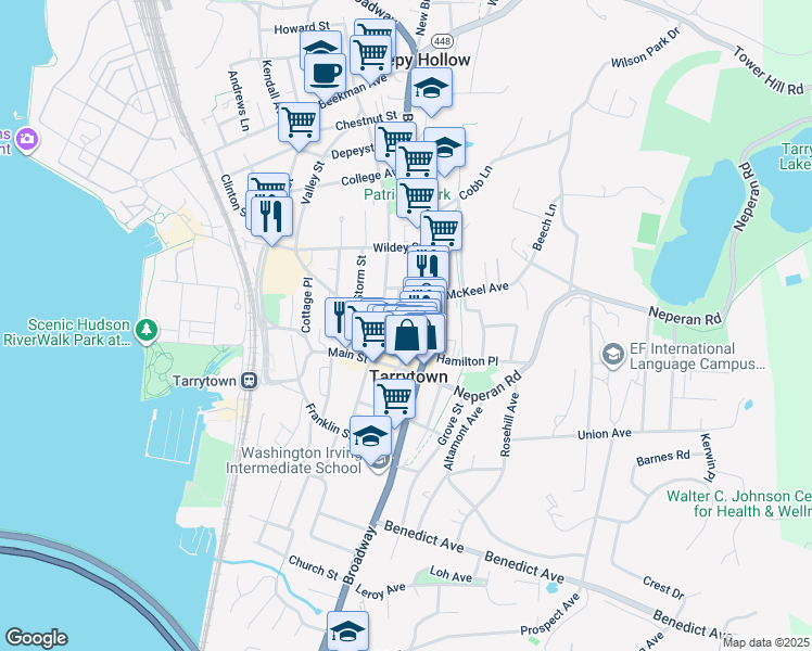map of restaurants, bars, coffee shops, grocery stores, and more near 2 Julia Street in Tarrytown