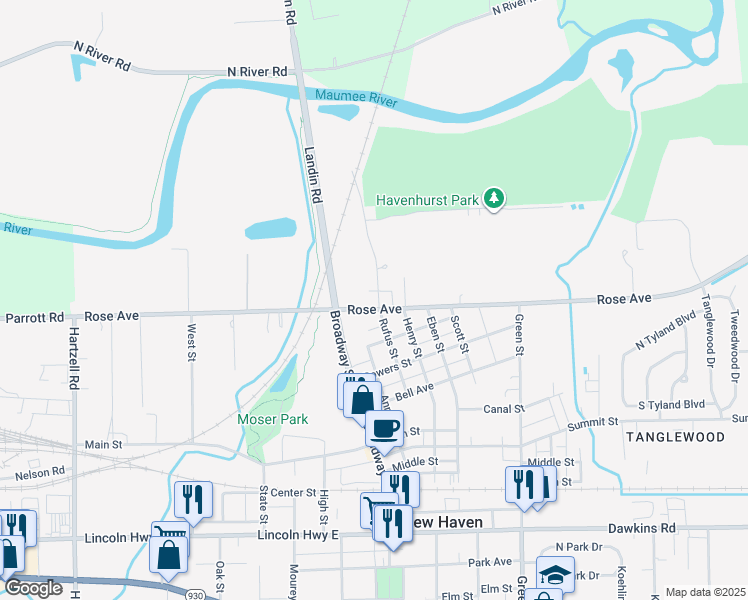 map of restaurants, bars, coffee shops, grocery stores, and more near 1000-1010 Rose Avenue in New Haven