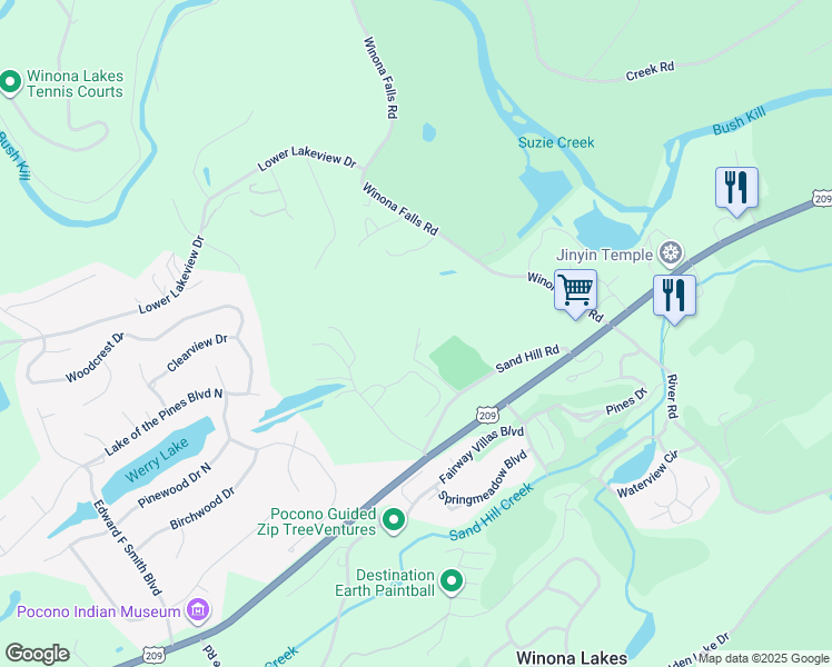 map of restaurants, bars, coffee shops, grocery stores, and more near 129 Peggy Road in East Stroudsburg