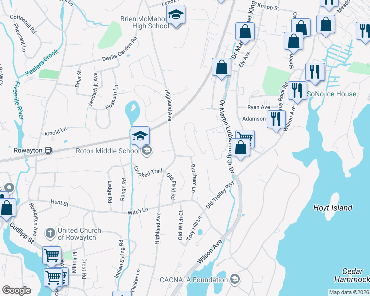 map of restaurants, bars, coffee shops, grocery stores, and more near 3 Memory Lane in Norwalk