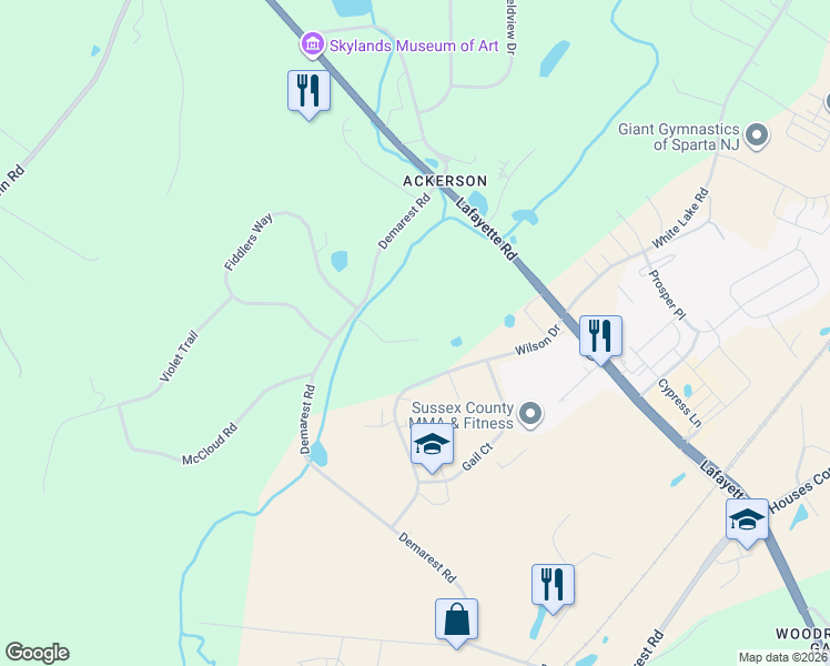 map of restaurants, bars, coffee shops, grocery stores, and more near 197 Demarest Road in Lafayette Township