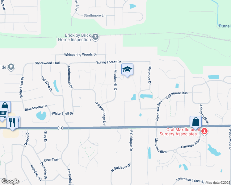 map of restaurants, bars, coffee shops, grocery stores, and more near 606 Mission Hill Drive in Fort Wayne