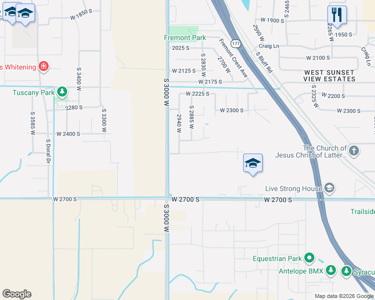 map of restaurants, bars, coffee shops, grocery stores, and more near 2902 2495 South in Syracuse