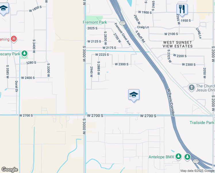 map of restaurants, bars, coffee shops, grocery stores, and more near 2817 2495 South in Syracuse