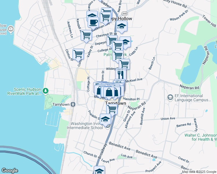 map of restaurants, bars, coffee shops, grocery stores, and more near 37 North Washington Street in Tarrytown