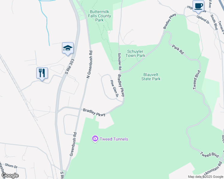 map of restaurants, bars, coffee shops, grocery stores, and more near 7 Pine Glen Drive in Blauvelt