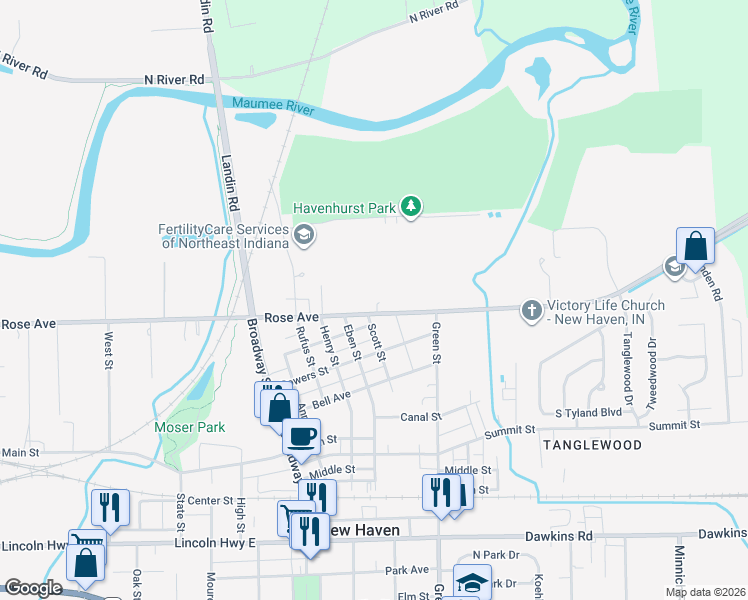 map of restaurants, bars, coffee shops, grocery stores, and more near 101-105 Scott St in New Haven