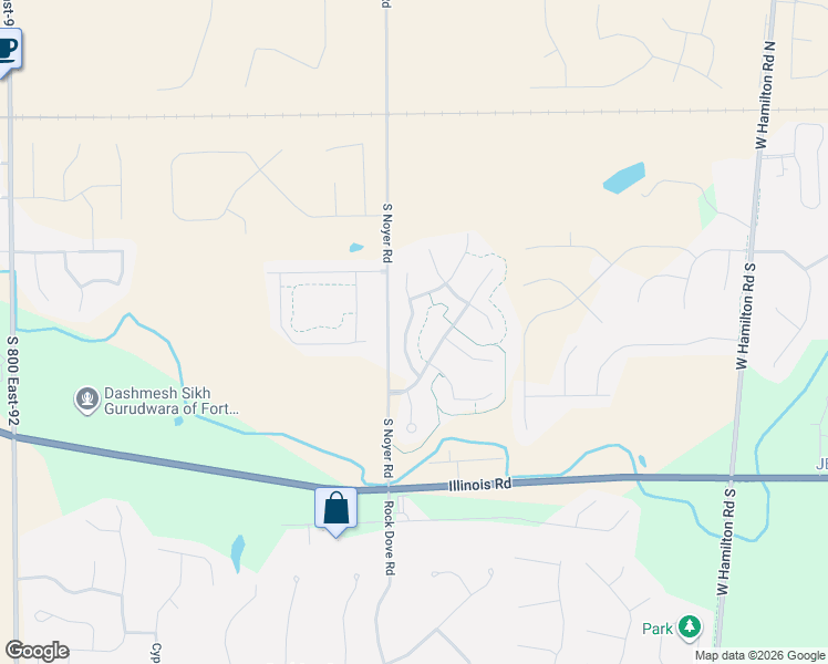 map of restaurants, bars, coffee shops, grocery stores, and more near 611 River Rock Pass in Fort Wayne