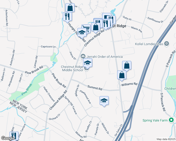 map of restaurants, bars, coffee shops, grocery stores, and more near 892 New York 45 in Chestnut Ridge