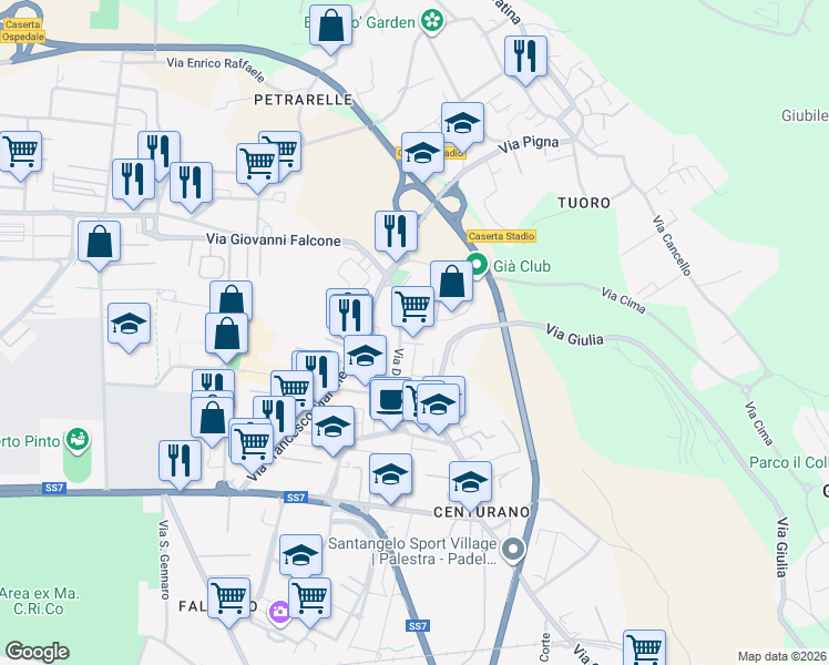map of restaurants, bars, coffee shops, grocery stores, and more near 15 Via Maestri del Lavoro in Caserta