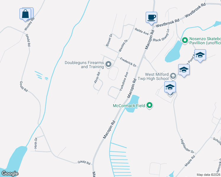 map of restaurants, bars, coffee shops, grocery stores, and more near 27 Weeden Drive in West Milford