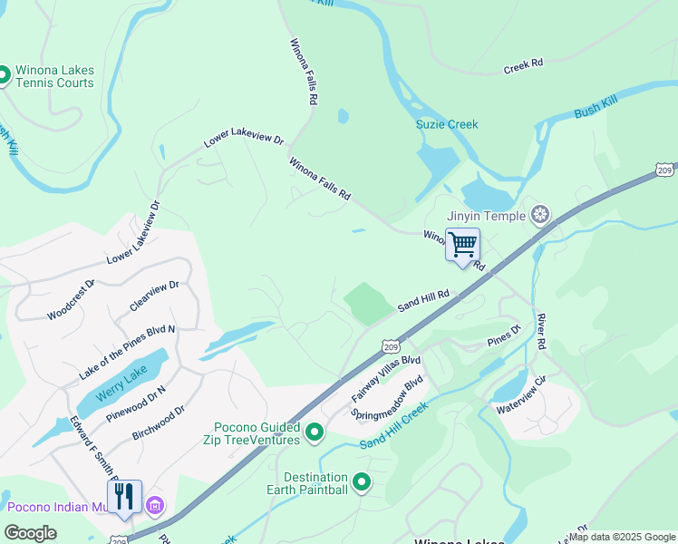 map of restaurants, bars, coffee shops, grocery stores, and more near 129 Peggy Road in East Stroudsburg