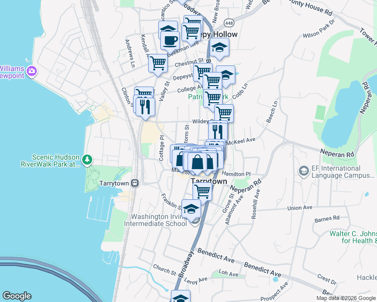 map of restaurants, bars, coffee shops, grocery stores, and more near 16 Storm Street in Tarrytown