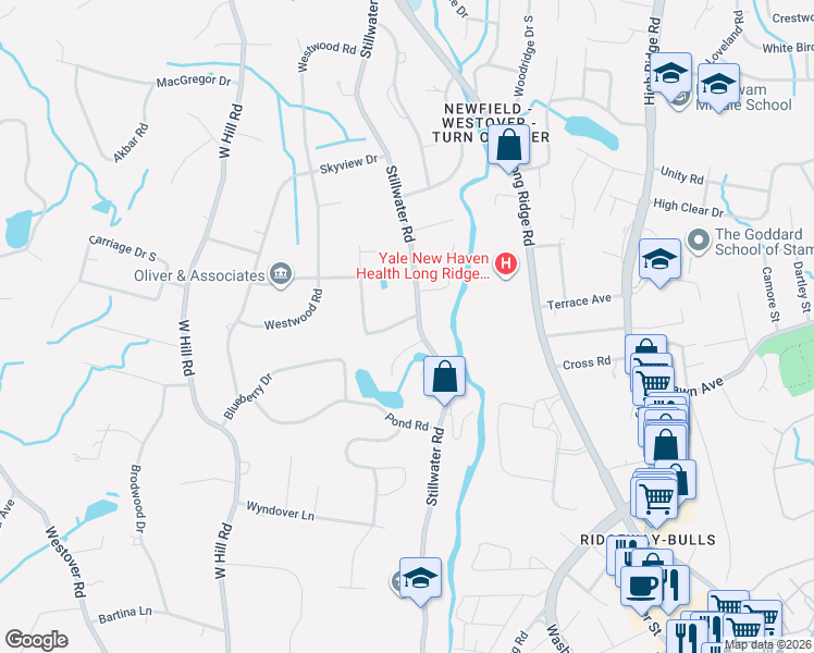 map of restaurants, bars, coffee shops, grocery stores, and more near 1052 Stillwater Road in Stamford